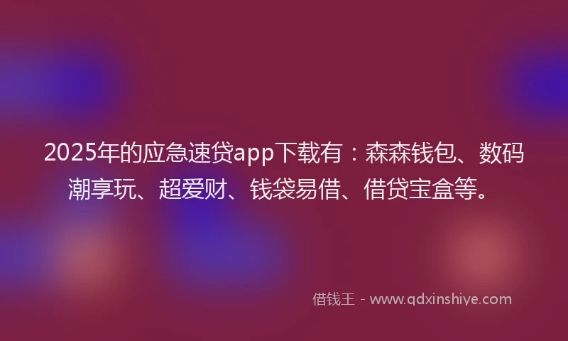 2025年的应急速贷app下载有：森森钱包、数码潮享玩、超爱财、钱袋易借、借贷宝盒等。