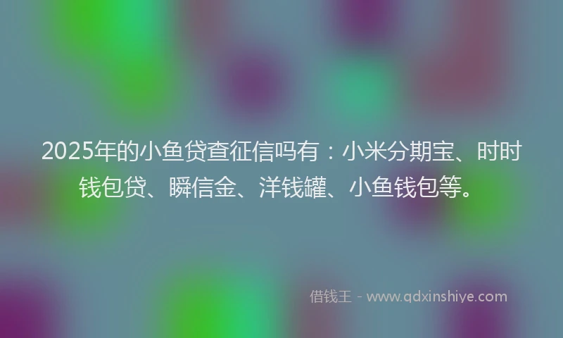 2025年的小鱼贷查征信吗有：小米分期宝、时时钱包贷、瞬信金、洋钱罐、小鱼钱包等。