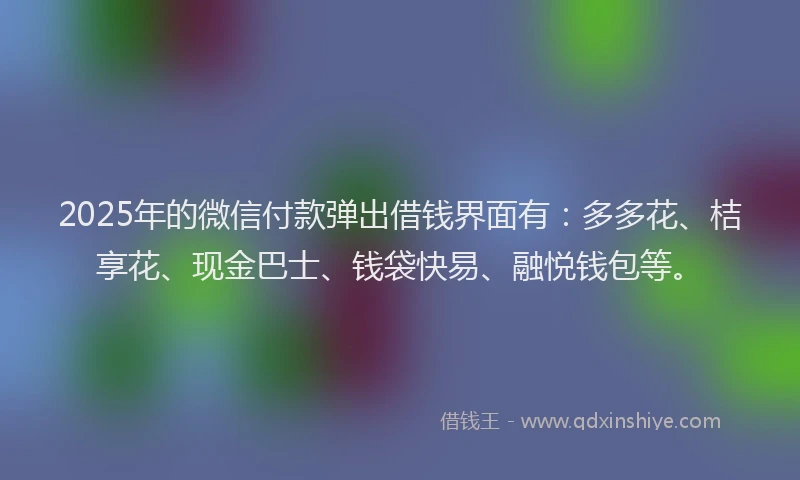 2025年的微信付款弹出借钱界面有：多多花、桔享花、现金巴士、钱袋快易、融悦钱包等。