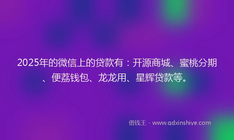 2025年的微信上的贷款有：开源商城、蜜桃分期、便荔钱包、龙龙用、星辉贷款等。