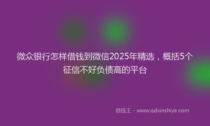微众银行怎样借钱到微信2025年精选，概括5个征信不好负债高的平台