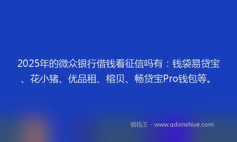 2025年的微众银行借钱看征信吗有：钱袋易贷宝、花小猪、优品租、榕贝、畅贷宝Pro钱包等。