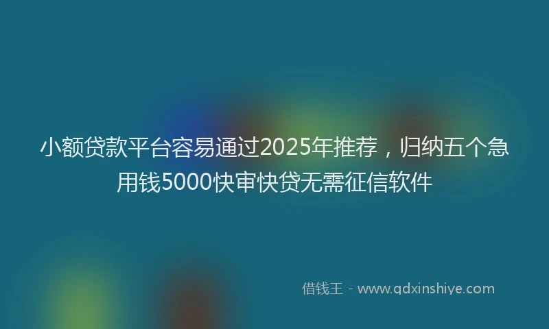 小额贷款平台容易通过2025年推荐，归纳五个急用钱5000快审快贷无需征信软件