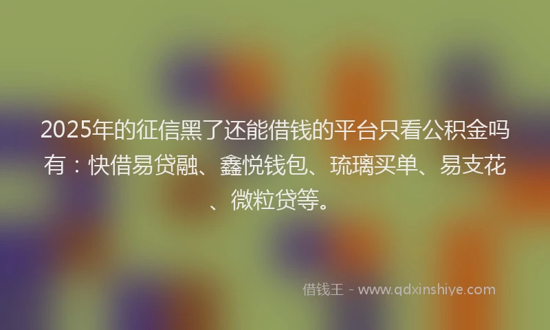 2025年的征信黑了还能借钱的平台只看公积金吗有：快借易贷融、鑫悦钱包、琉璃买单、易支花、微粒贷等。