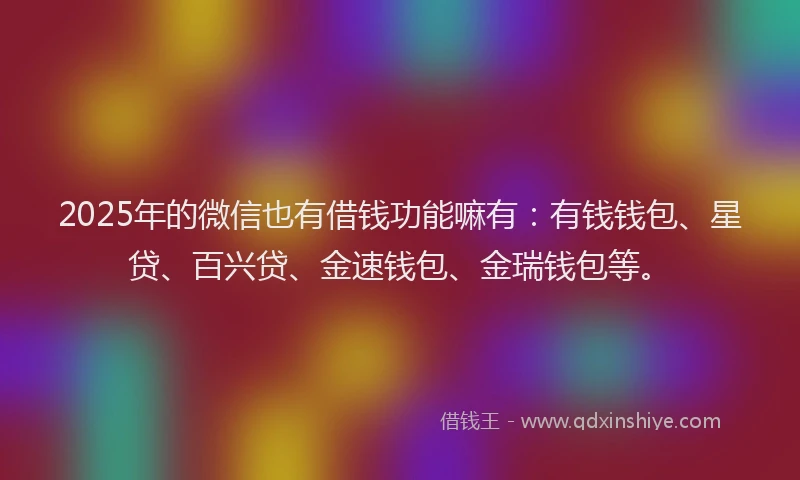 2025年的微信也有借钱功能嘛有：有钱钱包、星贷、百兴贷、金速钱包、金瑞钱包等。