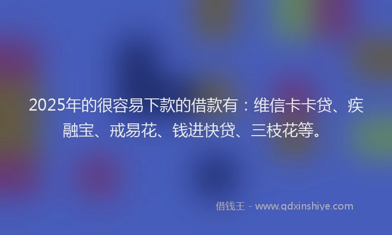 2025年的很容易下款的借款有：维信卡卡贷、疾融宝、戒易花、钱进快贷、三枝花等。