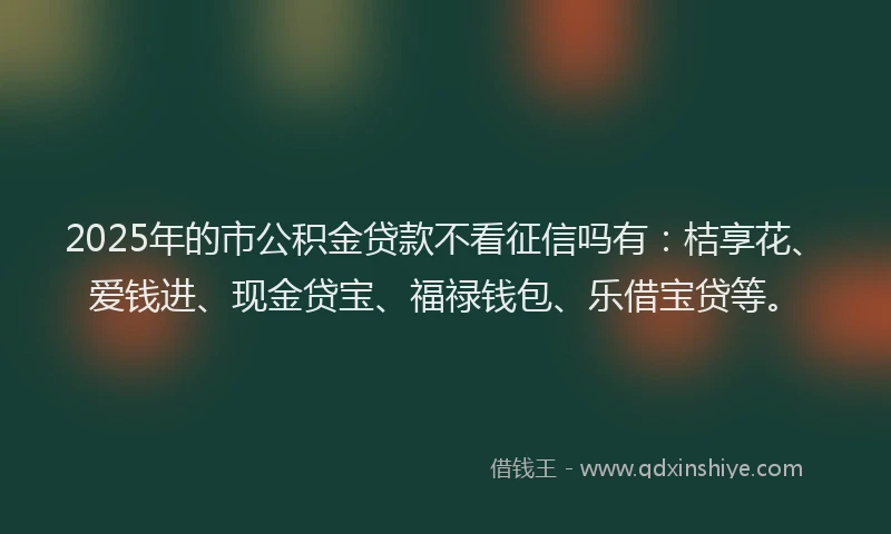 2025年的市公积金贷款不看征信吗有：桔享花、爱钱进、现金贷宝、福禄钱包、乐借宝贷等。