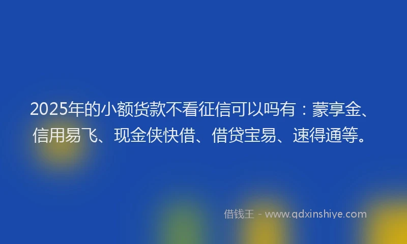 2025年的小额货款不看征信可以吗有：蒙享金、信用易飞、现金侠快借、借贷宝易、速得通等。