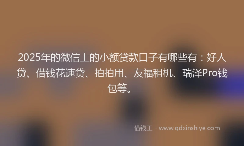 2025年的微信上的小额贷款口子有哪些有：好人贷、借钱花速贷、拍拍用、友福租机、瑞泽Pro钱包等。