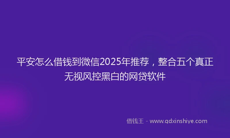平安怎么借钱到微信2025年推荐，整合五个真正无视风控黑白的网贷软件
