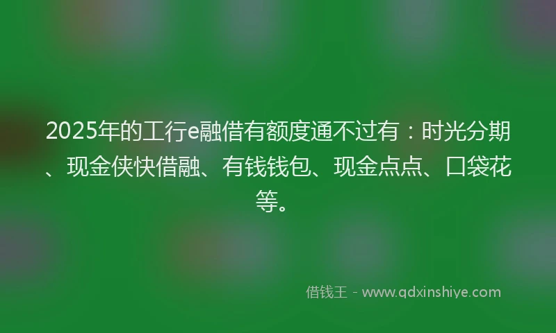 2025年的工行e融借有额度通不过有：时光分期、现金侠快借融、有钱钱包、现金点点、口袋花等。
