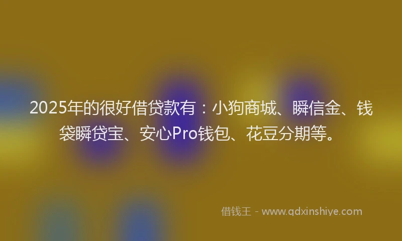 2025年的很好借贷款有：小狗商城、瞬信金、钱袋瞬贷宝、安心Pro钱包、花豆分期等。