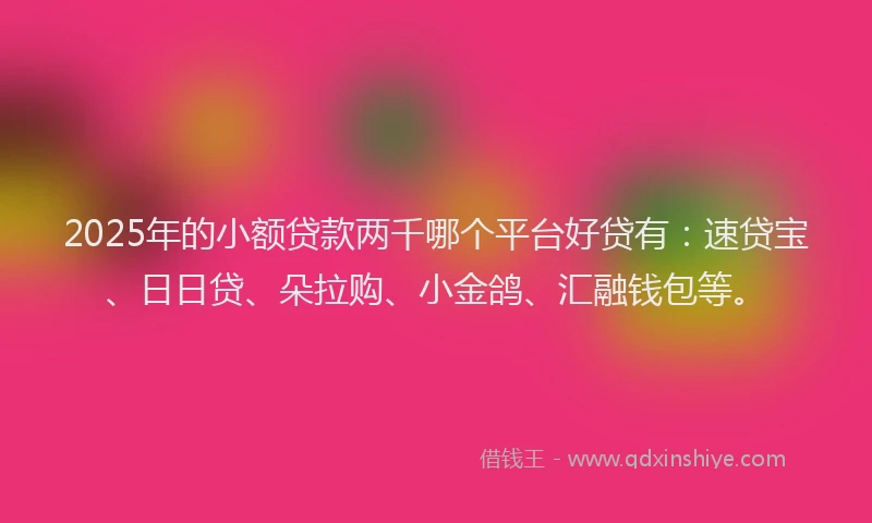 2025年的小额贷款两千哪个平台好贷有：速贷宝、日日贷、朵拉购、小金鸽、汇融钱包等。