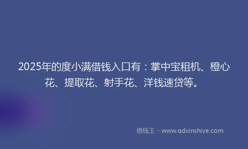 2025年的度小满借钱入口有：掌中宝租机、橙心花、提取花、射手花、洋钱速贷等。
