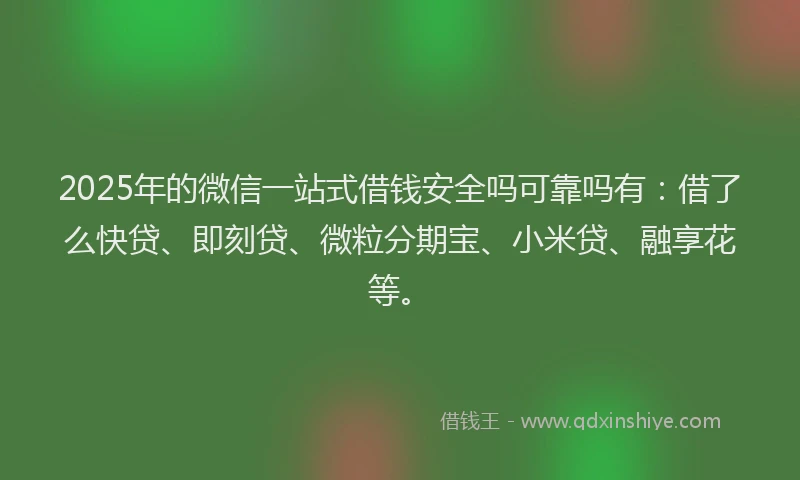 2025年的微信一站式借钱安全吗可靠吗有：借了么快贷、即刻贷、微粒分期宝、小米贷、融享花等。
