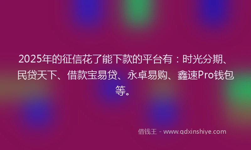 2025年的征信花了能下款的平台有：时光分期、民贷天下、借款宝易贷、永卓易购、鑫速Pro钱包等。