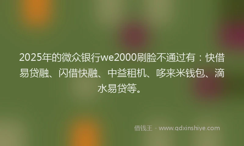 2025年的微众银行we2000刷脸不通过有：快借易贷融、闪借快融、中益租机、哆来米钱包、滴水易贷等。