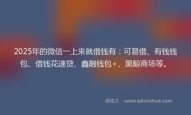2025年的微信一上来就借钱有：可易借、有钱钱包、借钱花速贷、鑫融钱包+、黑鲸商场等。