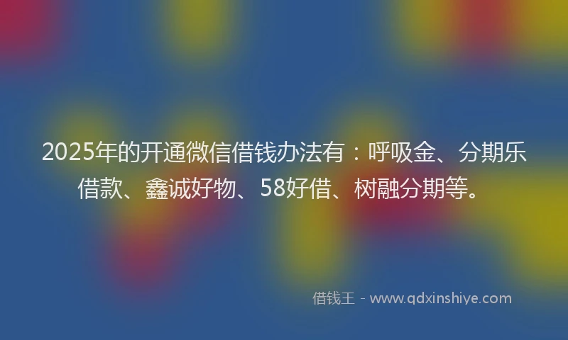 2025年的开通微信借钱办法有：呼吸金、分期乐借款、鑫诚好物、58好借、树融分期等。