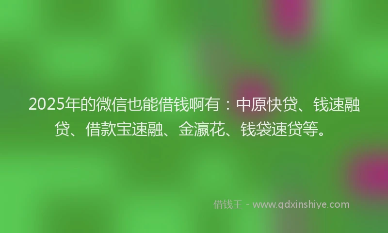 2025年的微信也能借钱啊有：中原快贷、钱速融贷、借款宝速融、金瀛花、钱袋速贷等。