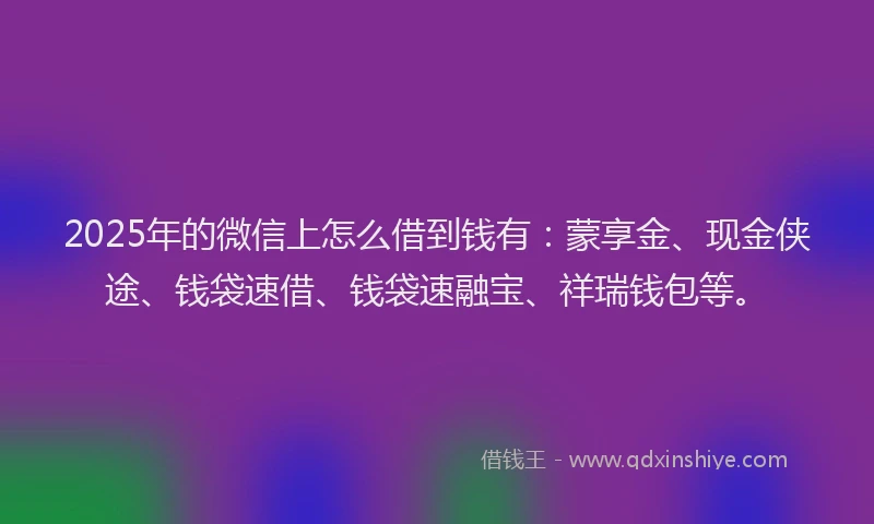 2025年的微信上怎么借到钱有：蒙享金、现金侠途、钱袋速借、钱袋速融宝、祥瑞钱包等。