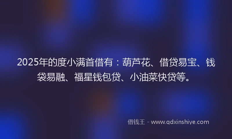 2025年的度小满首借有：葫芦花、借贷易宝、钱袋易融、福星钱包贷、小油菜快贷等。