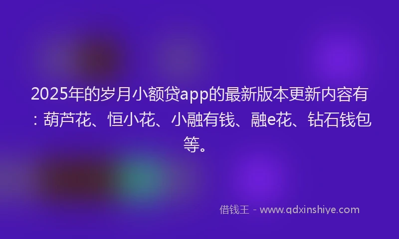 2025年的岁月小额贷app的最新版本更新内容有：葫芦花、恒小花、小融有钱、融e花、钻石钱包等。