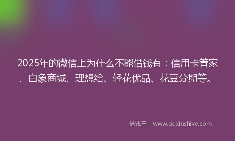 2025年的微信上为什么不能借钱有：信用卡管家、白象商城、理想给、轻花优品、花豆分期等。