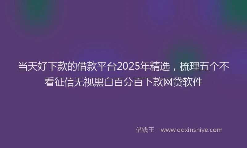 当天好下款的借款平台2025年精选，梳理五个不看征信无视黑白百分百下款网贷软件