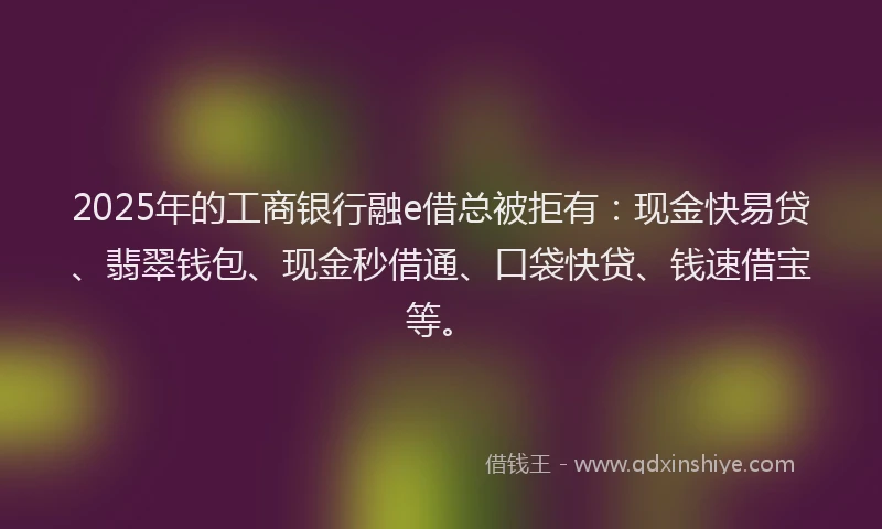 2025年的工商银行融e借总被拒有：现金快易贷、翡翠钱包、现金秒借通、口袋快贷、钱速借宝等。