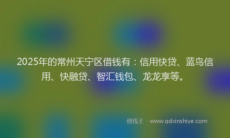2025年的常州天宁区借钱有：信用快贷、蓝鸟信用、快融贷、智汇钱包、龙龙享等。