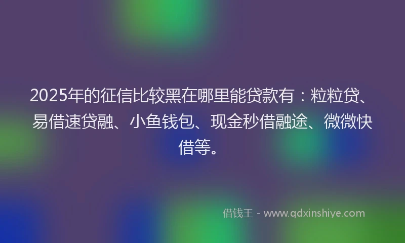 2025年的征信比较黑在哪里能贷款有：粒粒贷、易借速贷融、小鱼钱包、现金秒借融途、微微快借等。