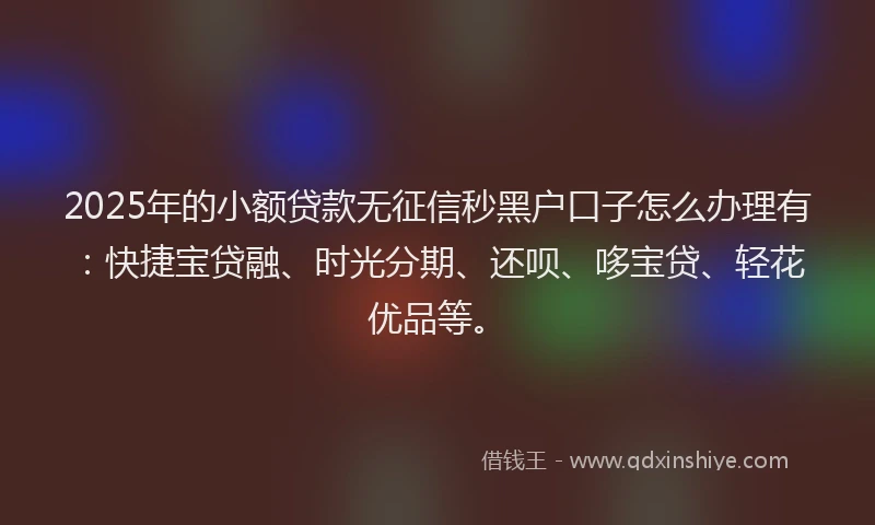 2025年的小额贷款无征信秒黑户口子怎么办理有：快捷宝贷融、时光分期、还呗、哆宝贷、轻花优品等。