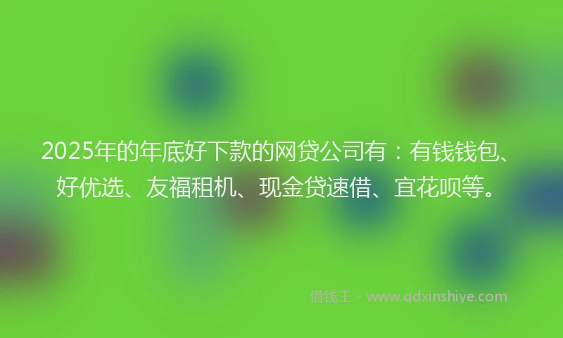 2025年的年底好下款的网贷公司有：有钱钱包、好优选、友福租机、现金贷速借、宜花呗等。