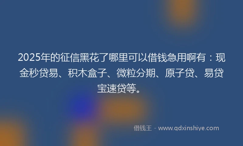 2025年的征信黑花了哪里可以借钱急用啊有：现金秒贷易、积木盒子、微粒分期、原子贷、易贷宝速贷等。