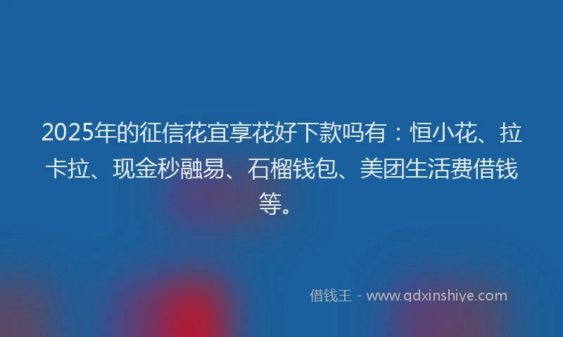 2025年的征信花宜享花好下款吗有：恒小花、拉卡拉、现金秒融易、石榴钱包、美团生活费借钱等。