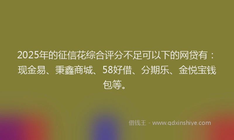 2025年的征信花综合评分不足可以下的网贷有：现金易、秉鑫商城、58好借、分期乐、金悦宝钱包等。