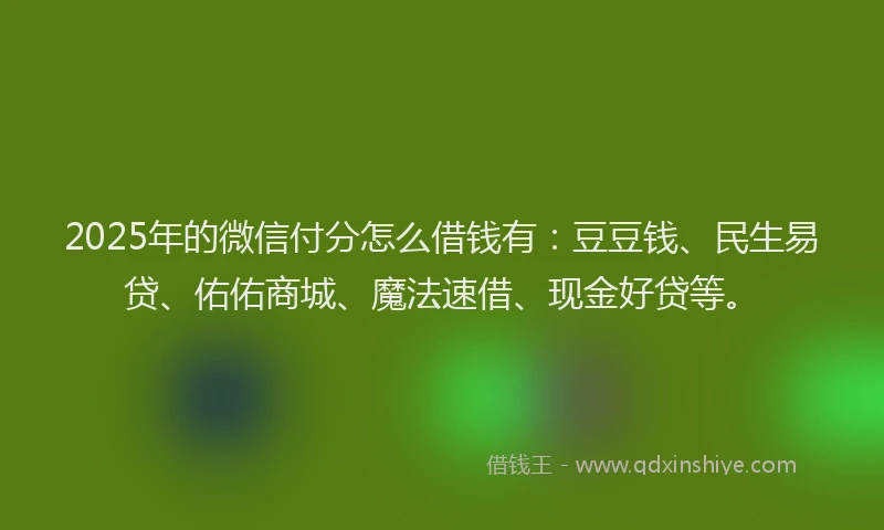 2025年的微信付分怎么借钱有：豆豆钱、民生易贷、佑佑商城、魔法速借、现金好贷等。
