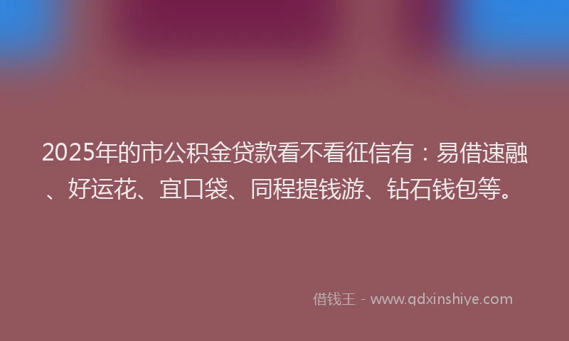 2025年的市公积金贷款看不看征信有：易借速融、好运花、宜口袋、同程提钱游、钻石钱包等。