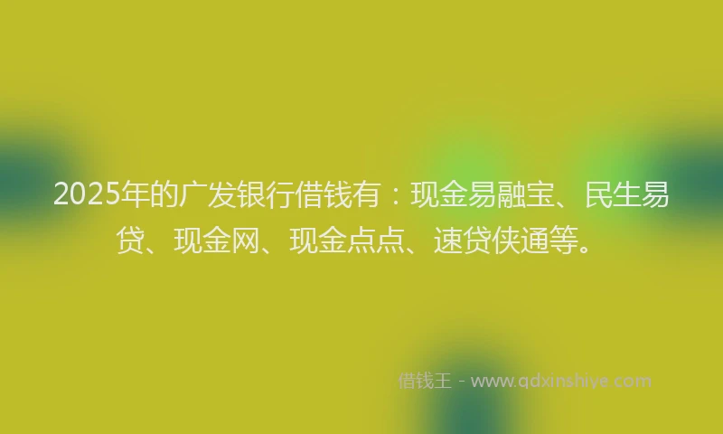 2025年的广发银行借钱有：现金易融宝、民生易贷、现金网、现金点点、速贷侠通等。