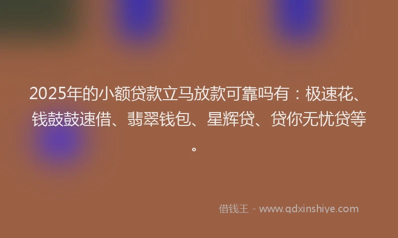 2025年的小额贷款立马放款可靠吗有：极速花、钱鼓鼓速借、翡翠钱包、星辉贷、贷你无忧贷等。