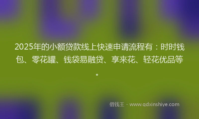 2025年的小额贷款线上快速申请流程有：时时钱包、零花罐、钱袋易融贷、享来花、轻花优品等。