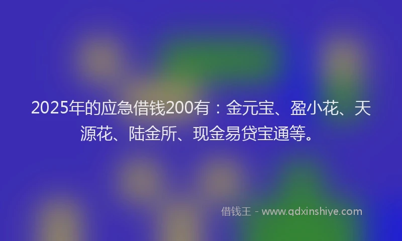 2025年的应急借钱200有：金元宝、盈小花、天源花、陆金所、现金易贷宝通等。