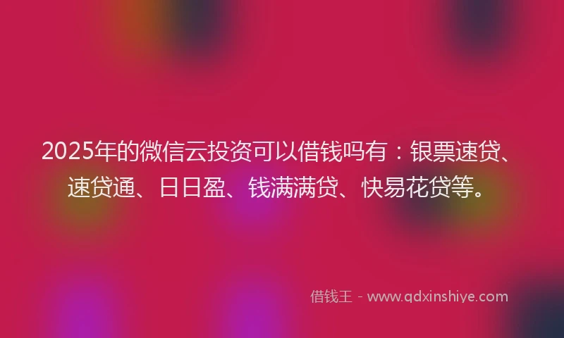 2025年的微信云投资可以借钱吗有：银票速贷、速贷通、日日盈、钱满满贷、快易花贷等。