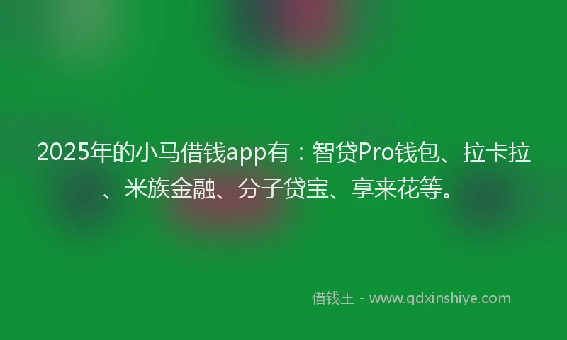 2025年的小马借钱app有：智贷Pro钱包、拉卡拉、米族金融、分子贷宝、享来花等。