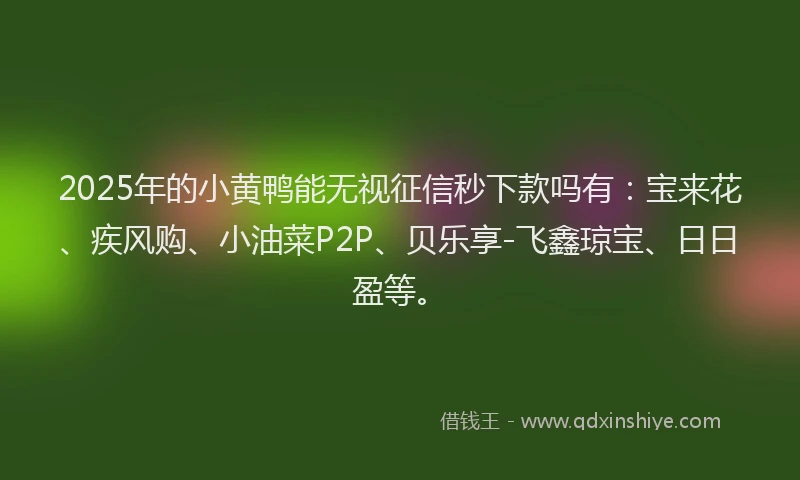 2025年的小黄鸭能无视征信秒下款吗有：宝来花、疾风购、小油菜P2P、贝乐享-飞鑫琼宝、日日盈等。