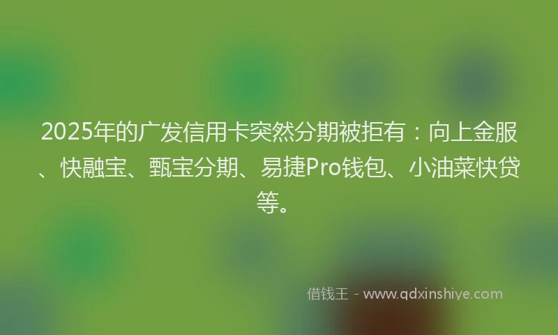 2025年的广发信用卡突然分期被拒有：向上金服、快融宝、甄宝分期、易捷Pro钱包、小油菜快贷等。