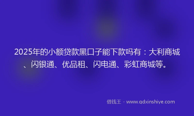 2025年的小额贷款黑口子能下款吗有：大利商城、闪银通、优品租、闪电通、彩虹商城等。