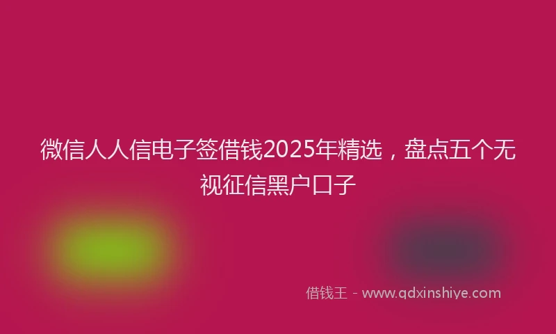 微信人人信电子签借钱2025年精选，盘点五个无视征信黑户口子