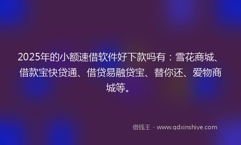 2025年的小额速借软件好下款吗有：雪花商城、借款宝快贷通、借贷易融贷宝、替你还、爱物商城等。